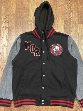 My Chemical Romance Black Parade Fleece Hooded Snap Varsity Jacket Mens Large